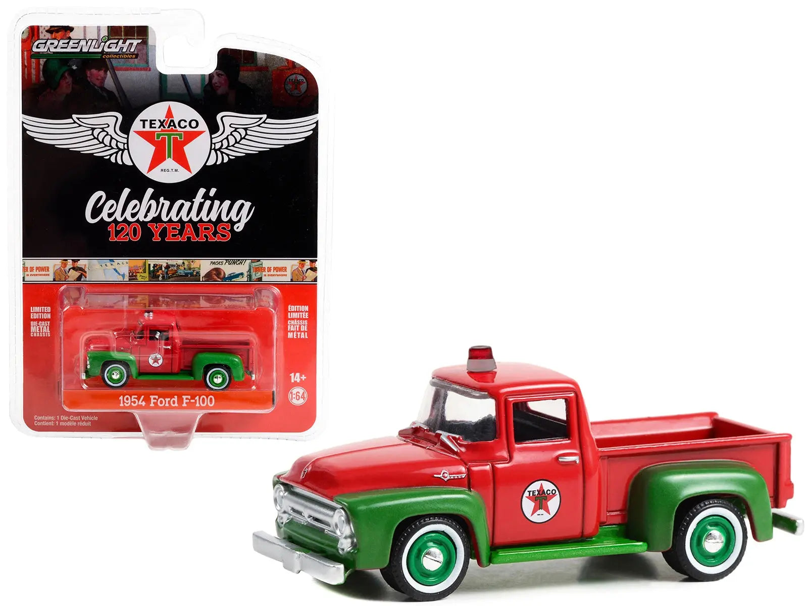 1954 Ford F-100 Pickup Truck Red and Green "Texaco Celebrating 120 Years" "Anniversary Collection" Series 15 1/64 Diecast Model Car by Greenlight Greenlight