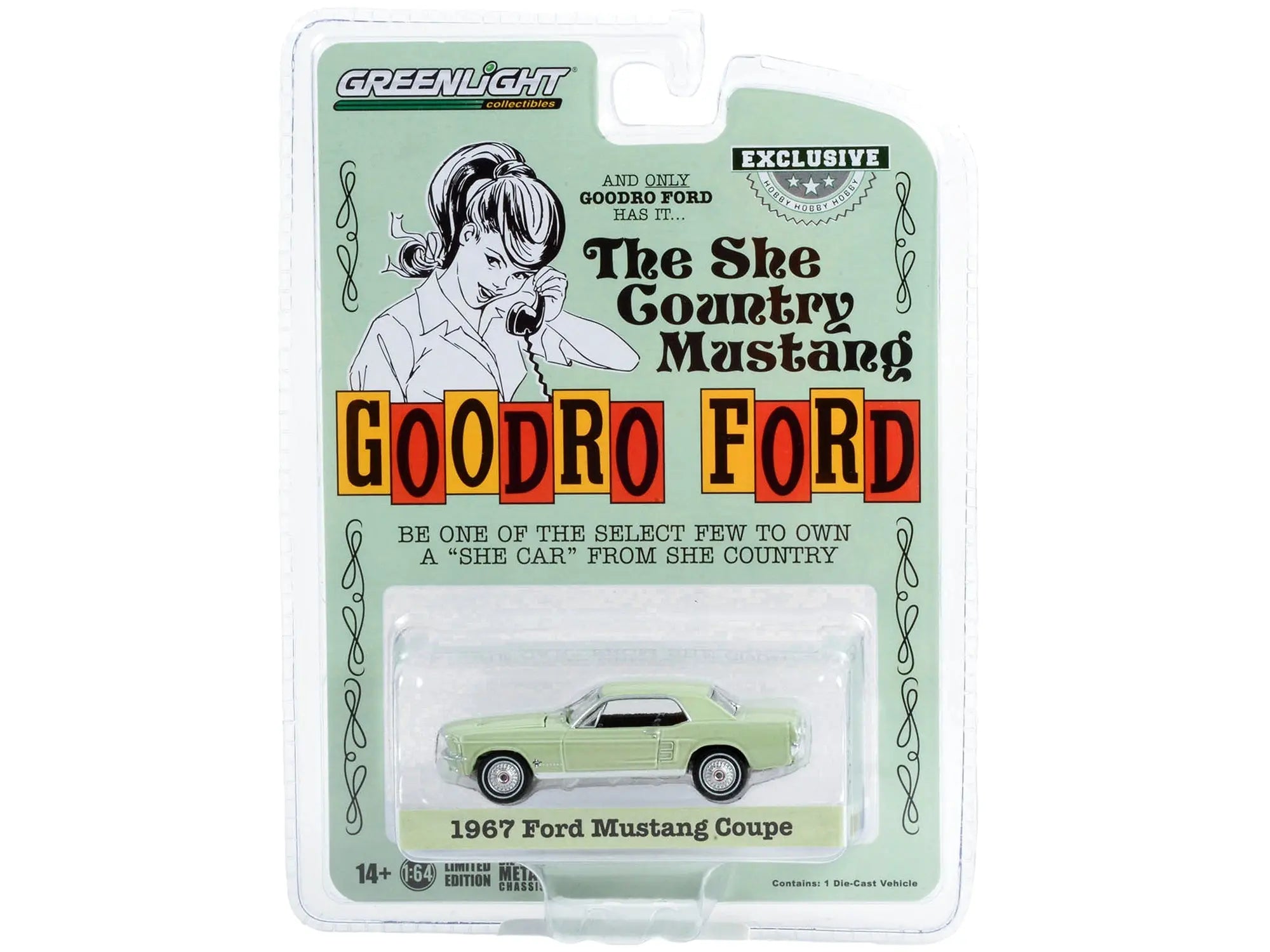 1967 Ford Mustang Limelite Green "She Country Special" "Bill Goodro Ford Denver Colorado" "Hobby Exclusive" Series 1/64 Diecast Model Car by Greenlight Greenlight