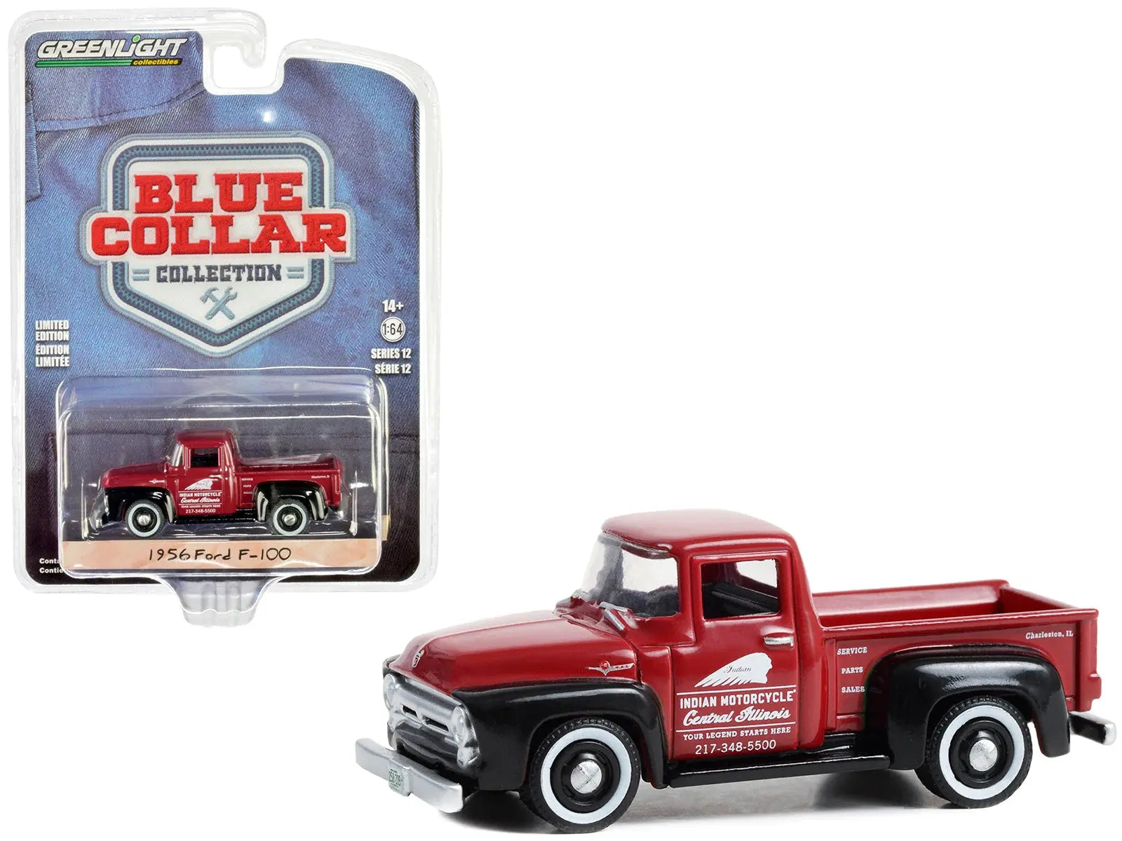 1956 Ford F-100 Pickup Truck Red and Black "Indian Motorcycle Service Parts & Sales" "Blue Collar Collection" Series 12  1/64 Diecast Model Car by Greenlight Greenlight