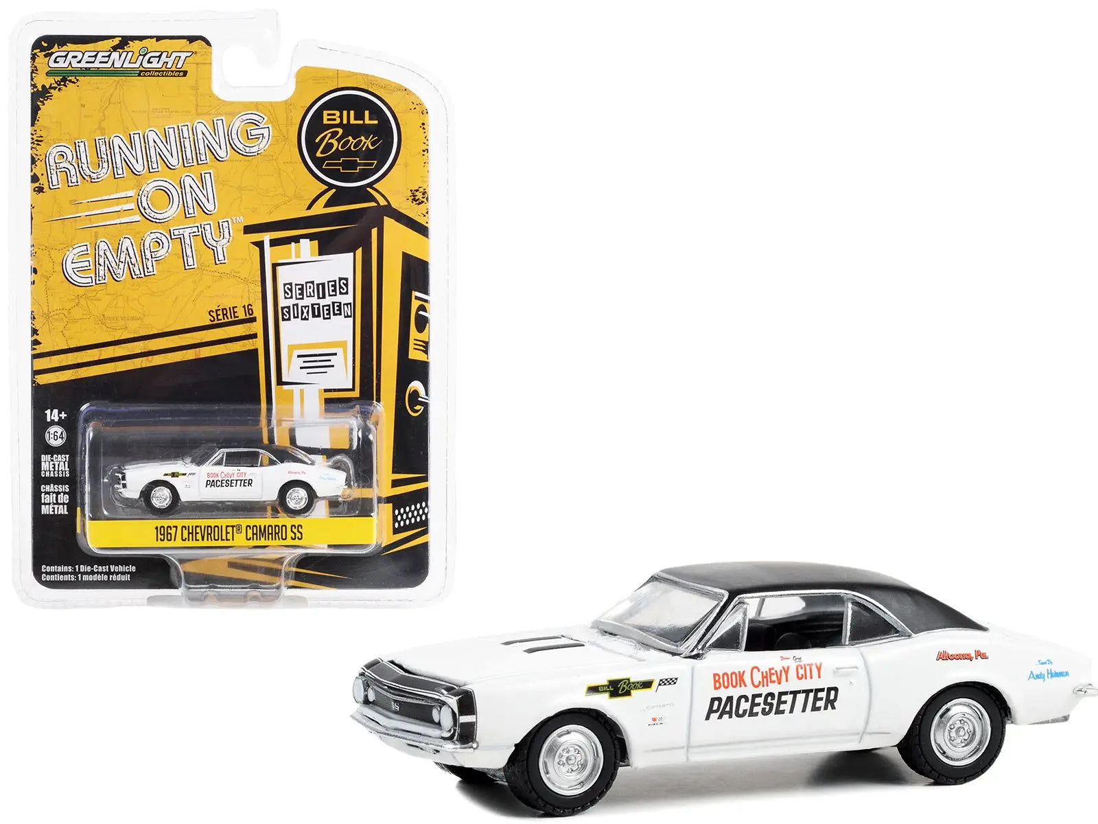 1967 Chevrolet Camaro SS White with Black Top "Book City Chevy Pacesetter - Altoona Pennsylvania" "Running on Empty" Series 16 1/64 Diecast Model Car by Greenlight Greenlight