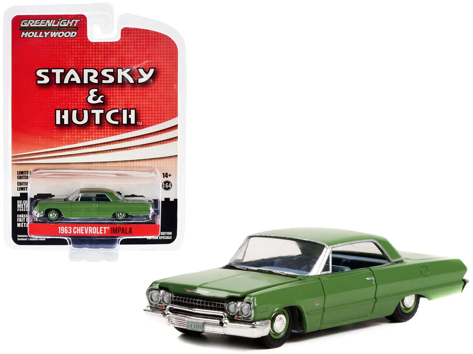 1963 Chevrolet Impala Green with Blue Interior "Starsky and Hutch" (1975-1979) TV Series Hollywood Special Edition Series 2 1/64 Diecast Model Car by Greenlight Greenlight
