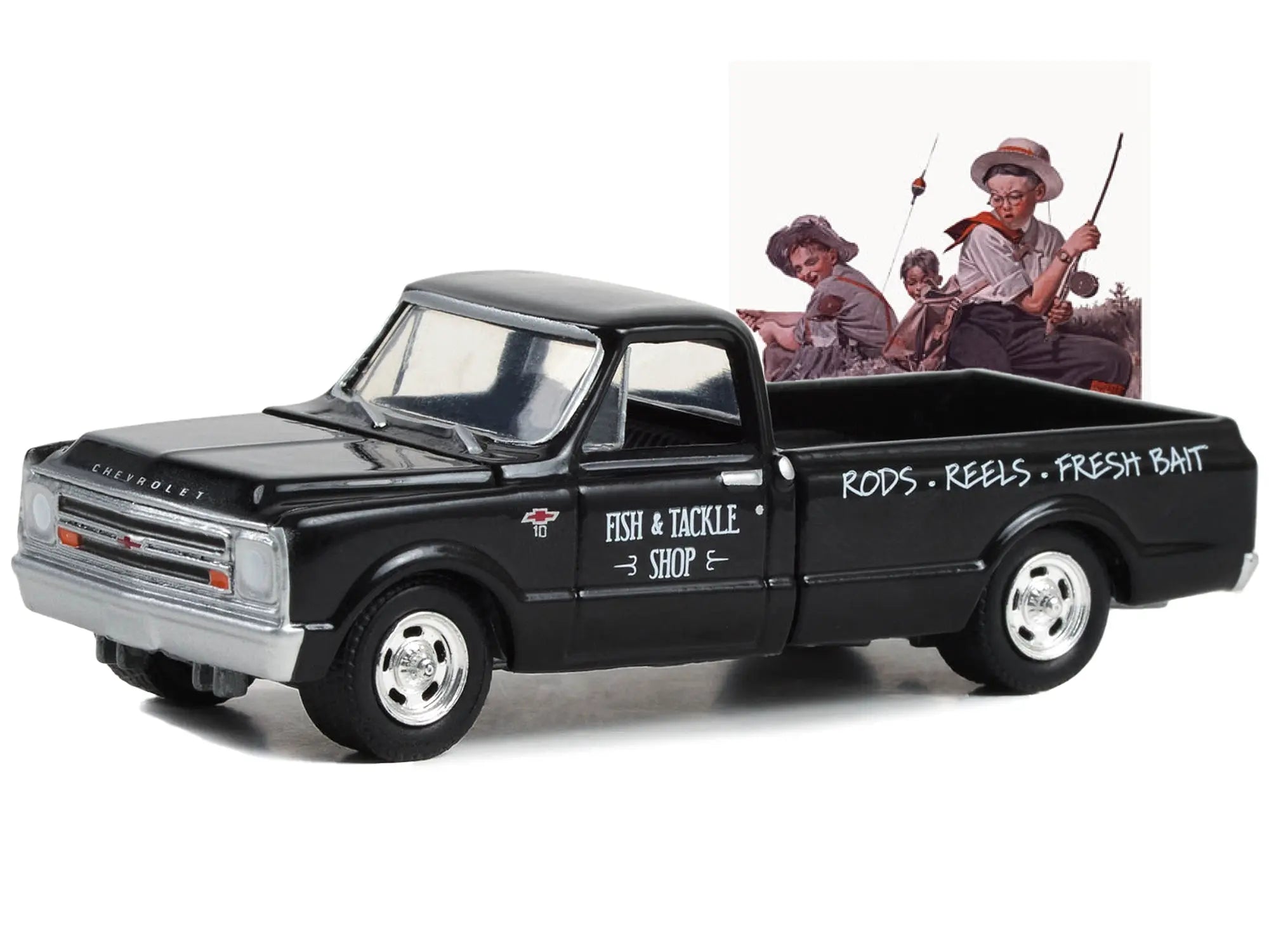 1968 Chevrolet C-10 Pickup Truck Black "Fish & Tackle Shop" "Norman Rockwell" Series 5 1/64 Diecast Model Car by Greenlight Greenlight