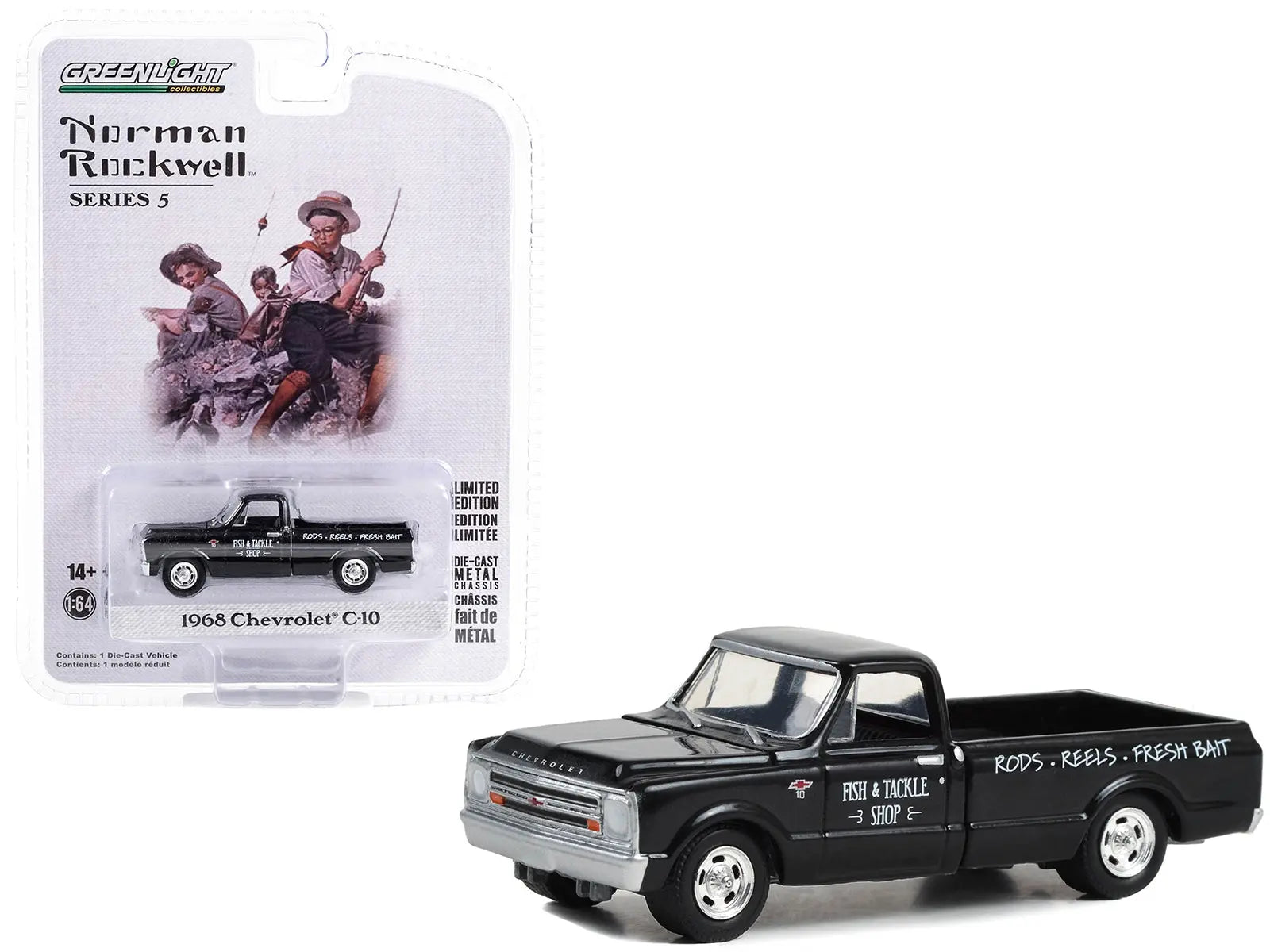 1968 Chevrolet C-10 Pickup Truck Black "Fish & Tackle Shop" "Norman Rockwell" Series 5 1/64 Diecast Model Car by Greenlight Greenlight