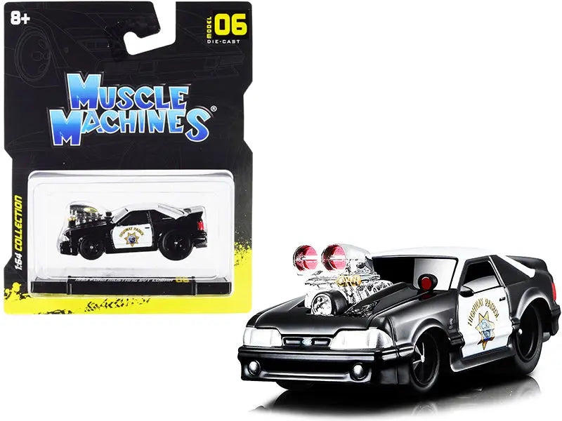 1993 Ford Mustang SVT Cobra CHP "California Highway Patrol" Black and White 1/64 Diecast Model Car by Muscle Machines Muscle Machines