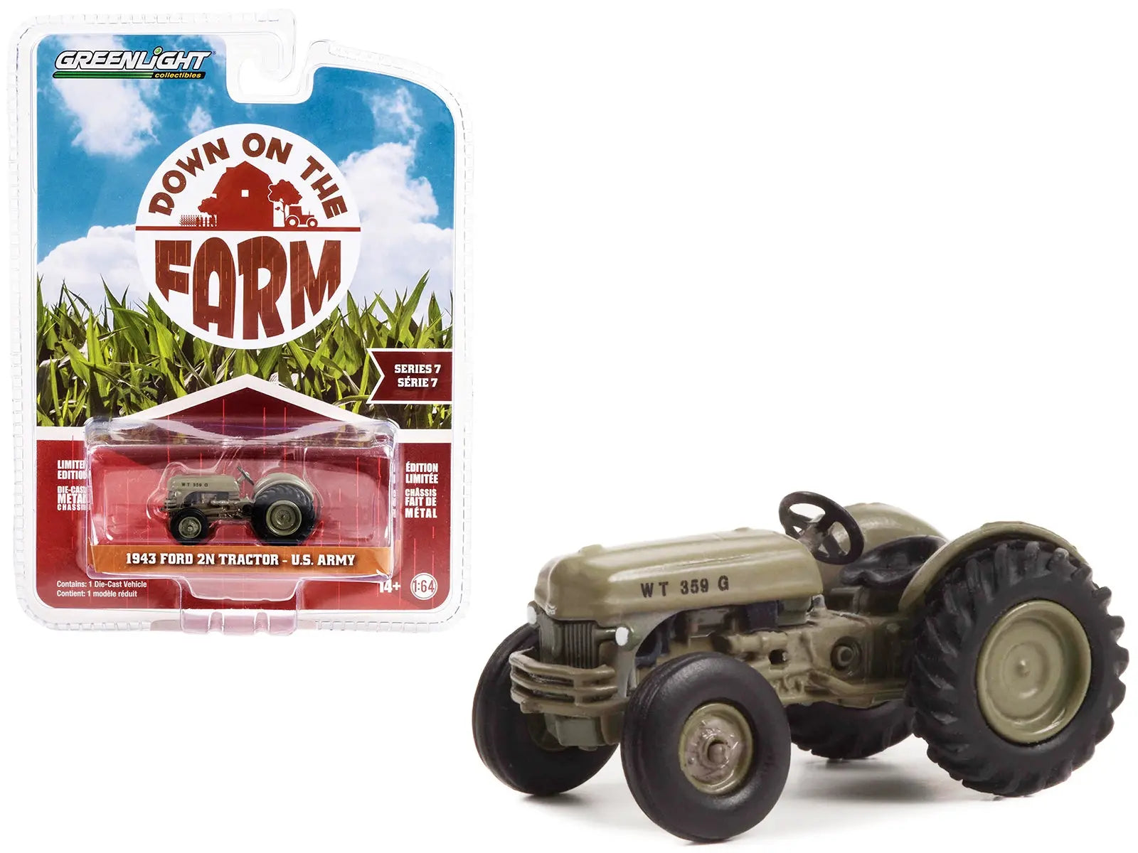 1943 Ford 2N Tractor Brown "U.S. Army" "Down on the Farm" Series 7 1/64 Diecast Model by Greenlight Greenlight